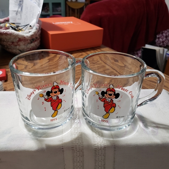 Two Vintage 1955 Disney's Mickey Mouse Club Clear Glass coffee or juice cups - Picture 2 of 10